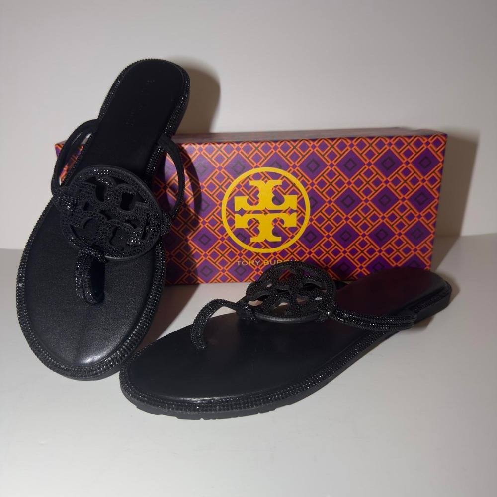 Tory Burch Miller Embellished Black Slides NWT Size 8.5